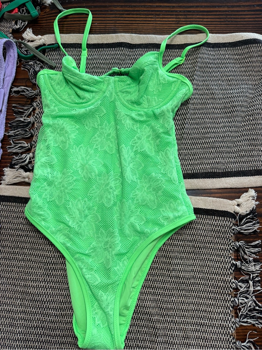 aerie Neon Green Lace One-Piece Swimsuit